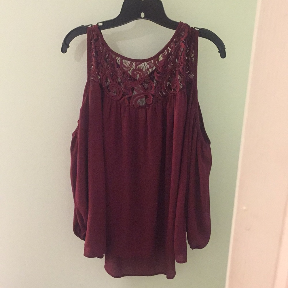 Burgundy cold shoulder blouse